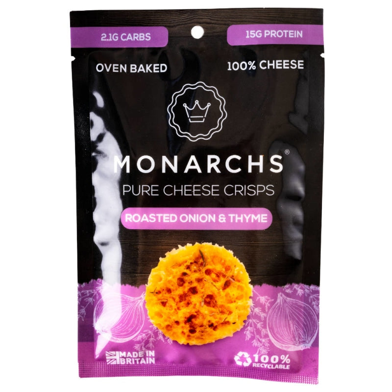 Monarchs Pure Cheese Crisps Roasted Onion & Thyme 32G. Keto Cheesy Snacks