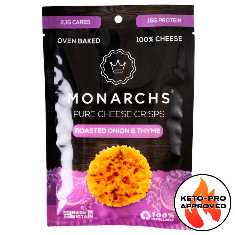 Monarchs Pure Cheese Crisps Roasted Onion & Thyme 32G. Keto Cheesy Snacks